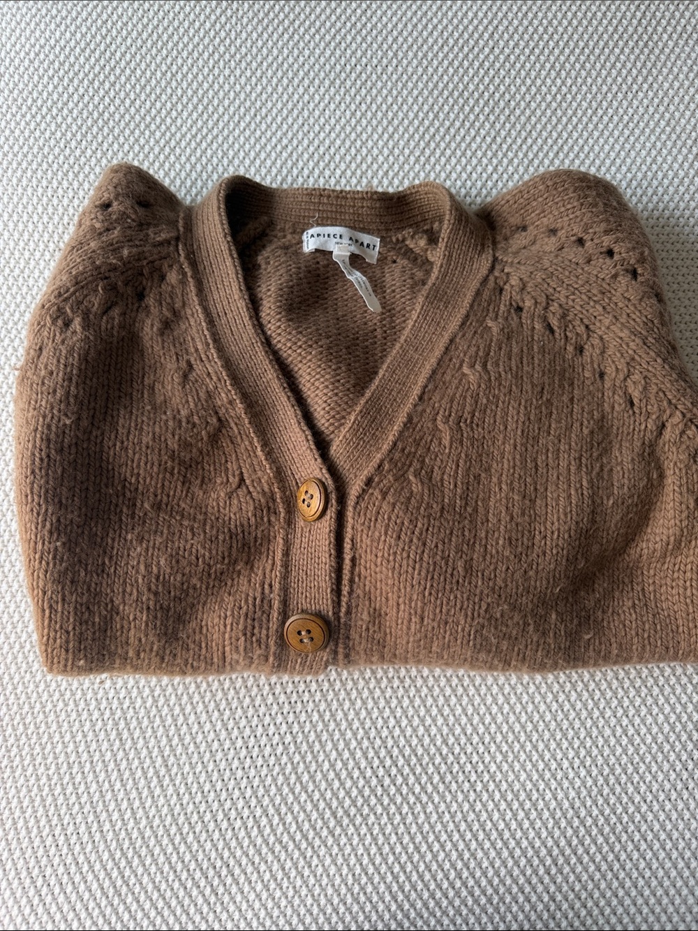 Apiece Apart Brown Knit Puff-Sleeve Button Cardigan
